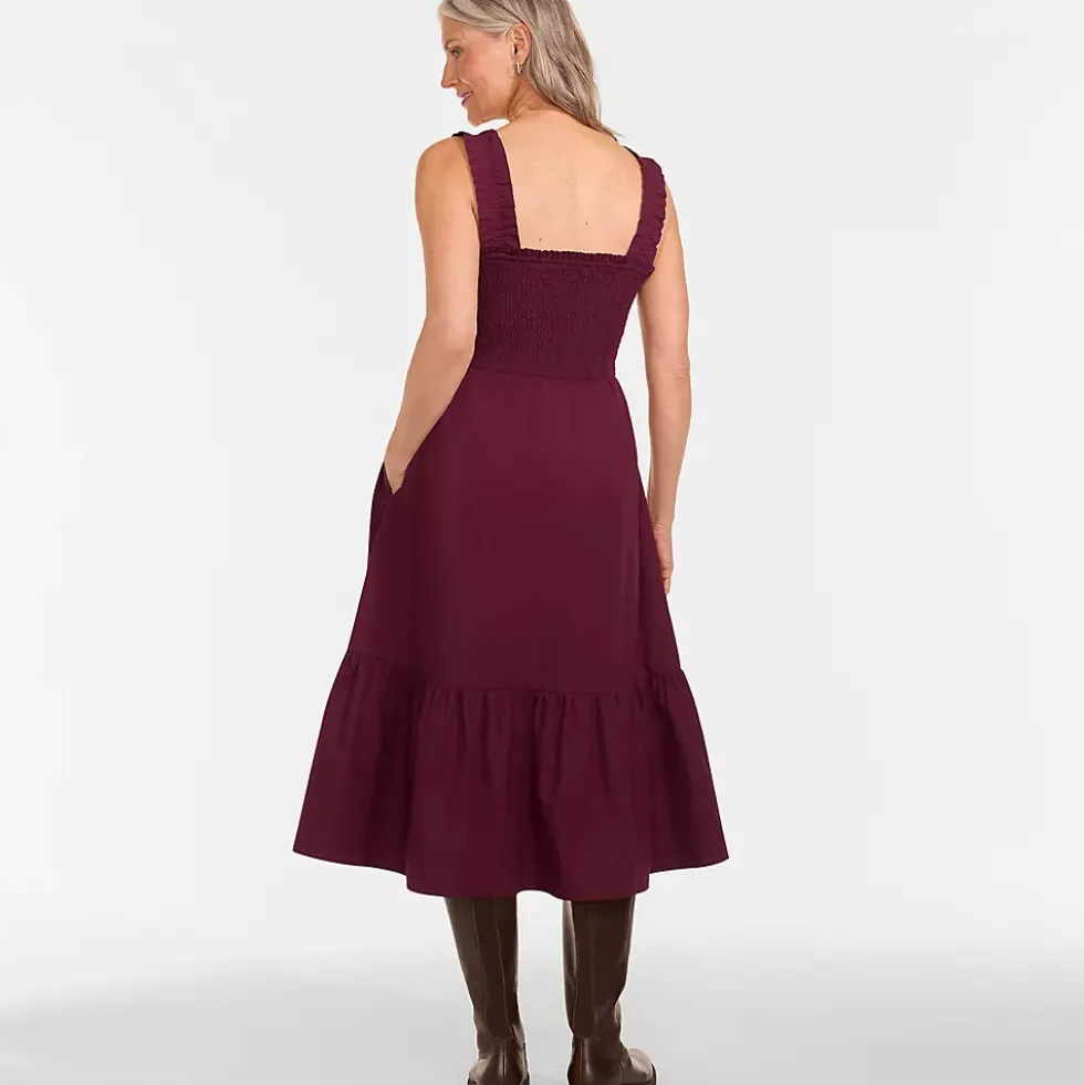 Women's Cotton Poplin Ruffle Smocked Dress