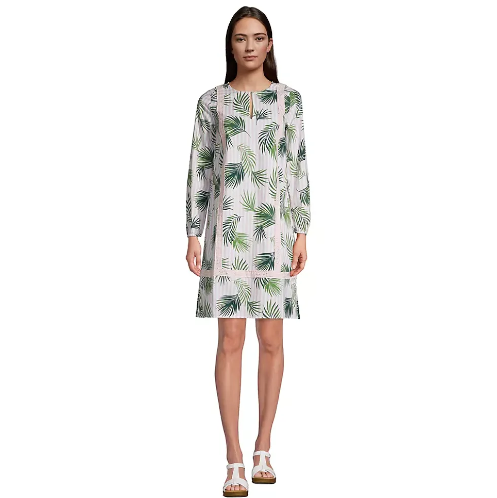 Women's Cotton Poplin Split Neck Dress