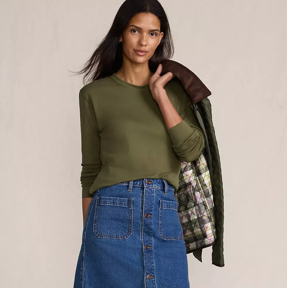 Women's Cotton Relaxed Long Sleeve Crew Neck