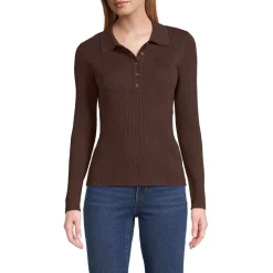Women's Cotton Ribbed Long Sleeve Polo Sweater
