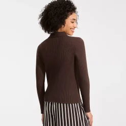 Women's Cotton Ribbed Long Sleeve Polo Sweater