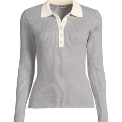 Women's Cotton Ribbed Long Sleeve Polo Sweater