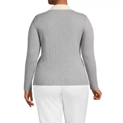 Women's Cotton Ribbed Long Sleeve Polo Sweater