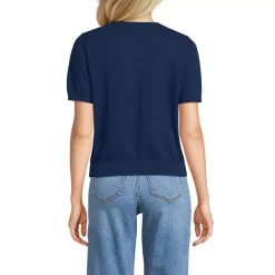 Women's Cotton Short Sleeve Crew Neck Cardigan Sweater