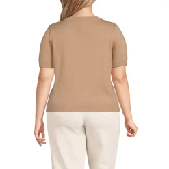 Women's Cotton Short Sleeve Crew Neck Cardigan Sweater