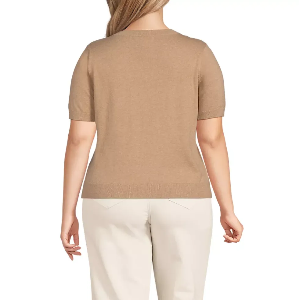 Women's Cotton Short Sleeve Crew Neck Cardigan Sweater