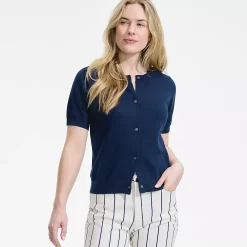 Women's Cotton Short Sleeve Crew Neck Cardigan Sweater