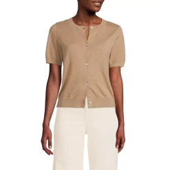 Women's Cotton Short Sleeve Crew Neck Cardigan Sweater