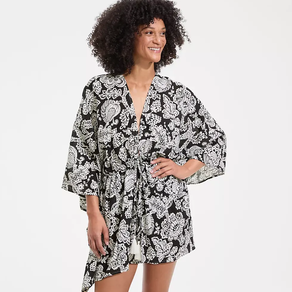 Women's Cotton Tie Front Kimono Cover Up