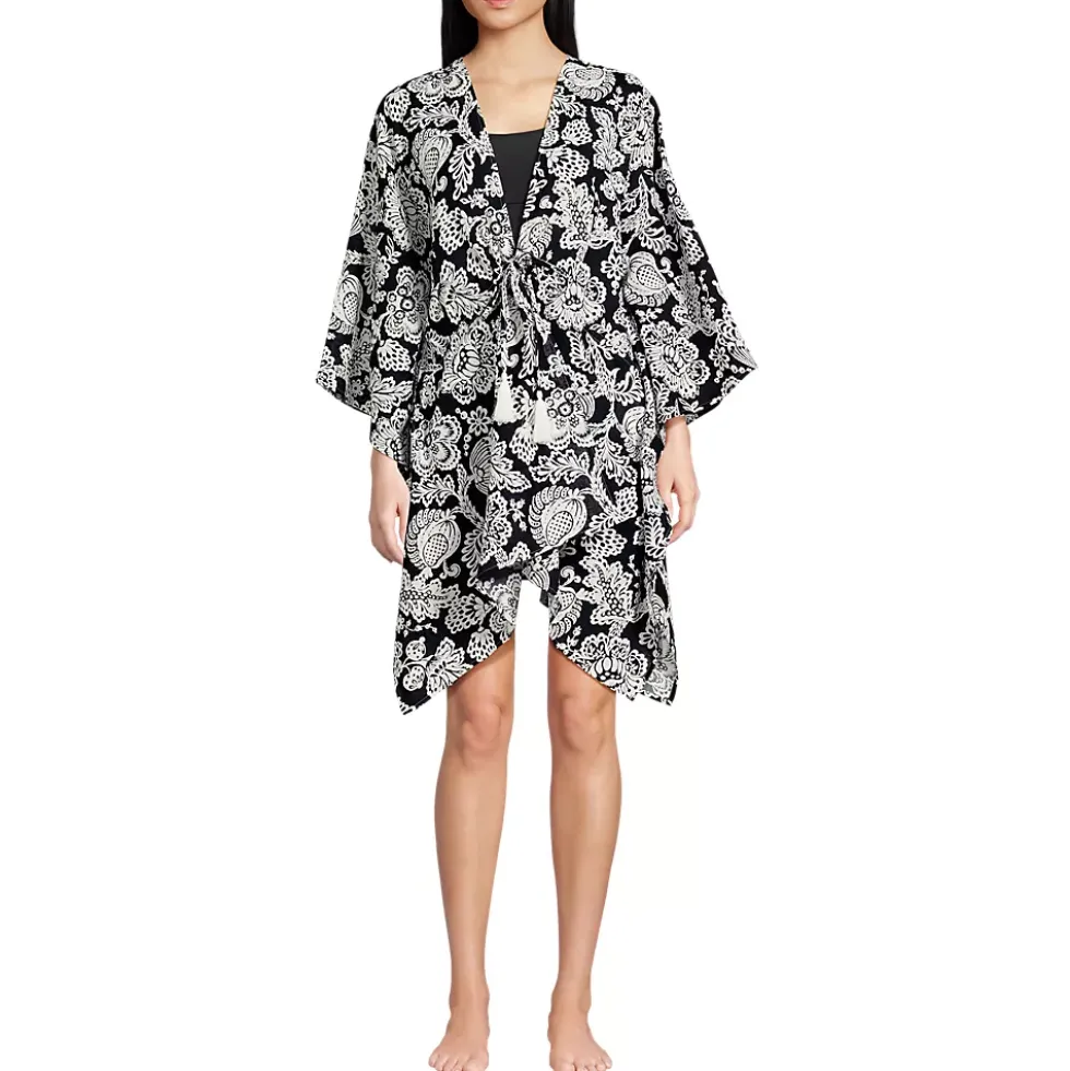 Women's Cotton Tie Front Kimono Cover Up