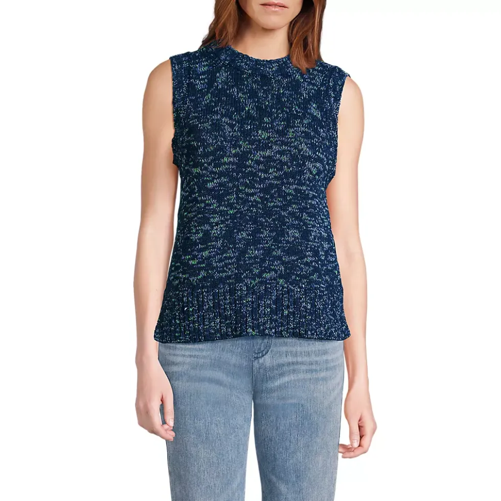 Women's Cotton Tweed Textured Crewneck Vest Sweater