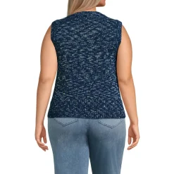 Women's Cotton Tweed Textured Crewneck Vest Sweater
