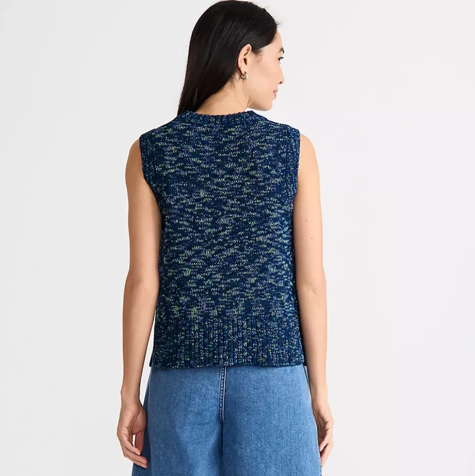 Women's Cotton Tweed Textured Crewneck Vest Sweater