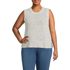 Women's Cotton Tweed Textured Crewneck Vest Sweater