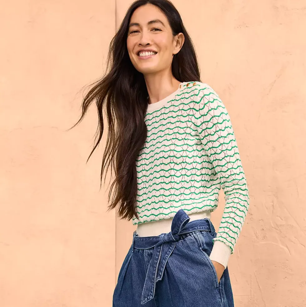 Women's Cotton Viscose Button Shoulder Modern Crew Sweater