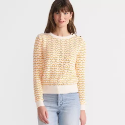 Women's Cotton Viscose Button Shoulder Modern Crew Sweater