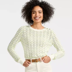 Women's Cotton Viscose Button Shoulder Modern Crew Sweater