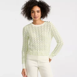 Women's Cotton Viscose Button Shoulder Modern Crew Sweater
