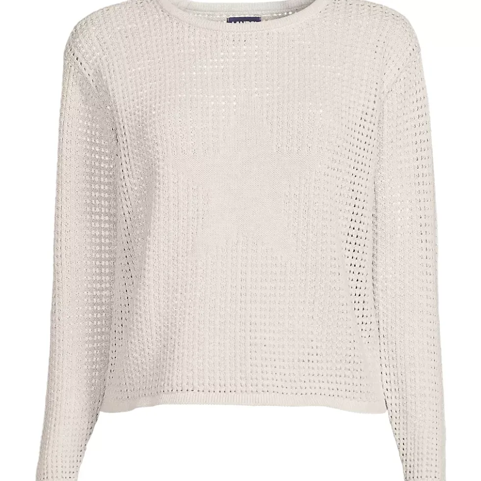 Women's Cotton Viscose Mesh Jacquard Crew Neck Sweater