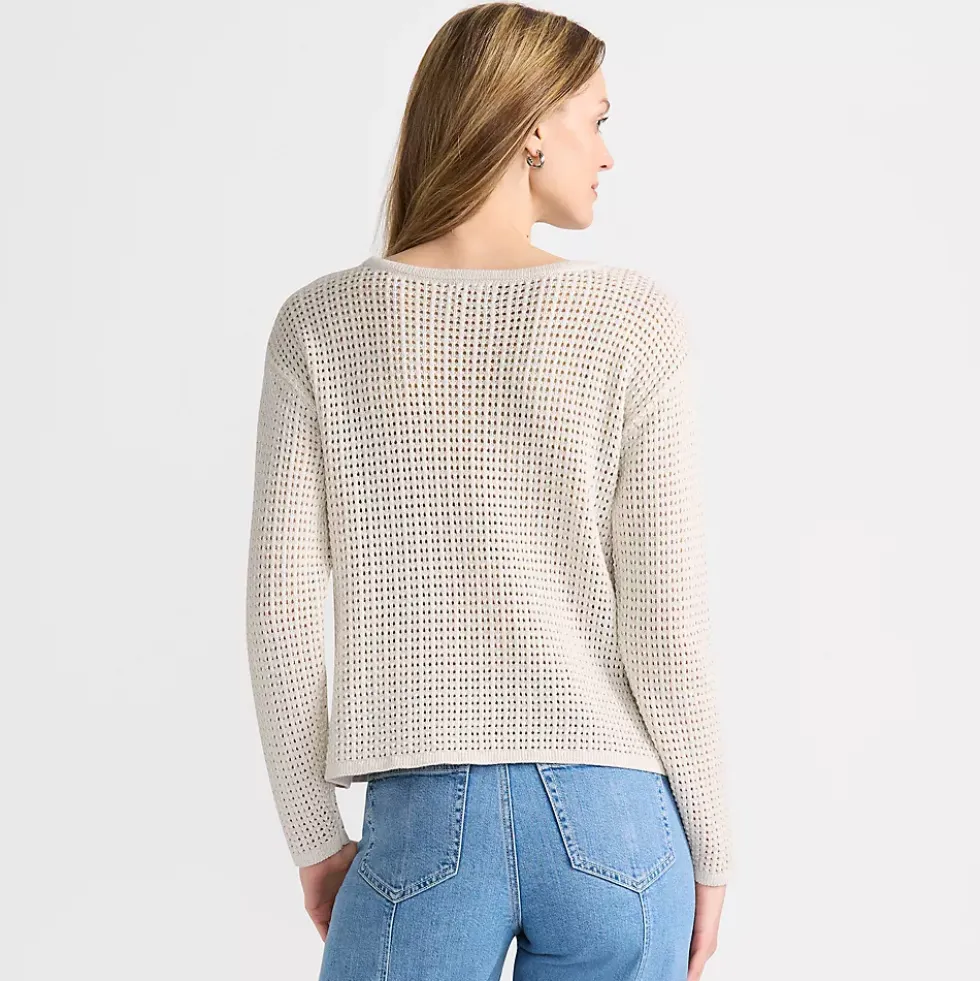 Women's Cotton Viscose Mesh Jacquard Crew Neck Sweater