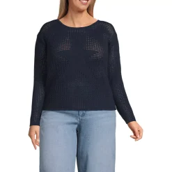 Women's Cotton Viscose Mesh Jacquard Crew Neck Sweater