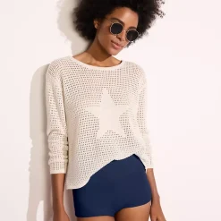 Women's Cotton Viscose Mesh Jacquard Crew Neck Sweater