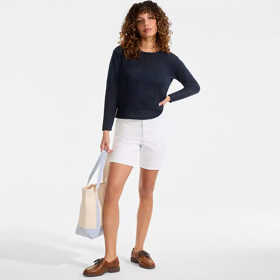 Women's Cotton Viscose Mesh Jacquard Crew Neck Sweater