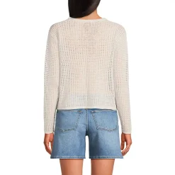Women's Cotton Viscose Mesh Jacquard Crew Neck Sweater