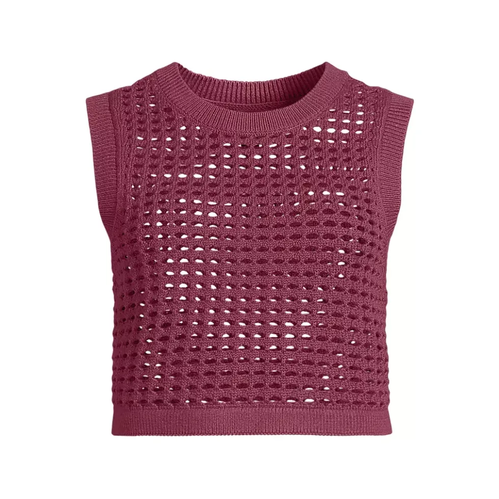 Women's Cotton Viscose Open Knit Sleeveless Scoop Neck Top Cover Up