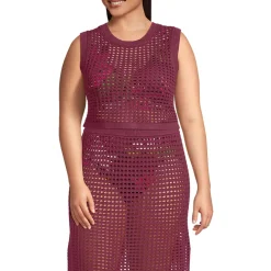 Women's Cotton Viscose Open Knit Sleeveless Scoop Neck Top Cover Up