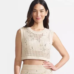 Women's Cotton Viscose Open Knit Sleeveless Scoop Neck Top Cover Up