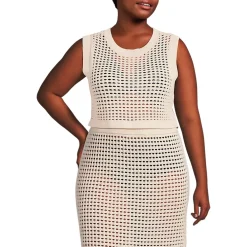 Women's Cotton Viscose Open Knit Sleeveless Scoop Neck Top Cover Up