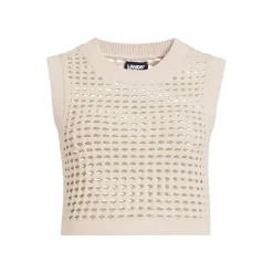 Women's Cotton Viscose Open Knit Sleeveless Scoop Neck Top Cover Up