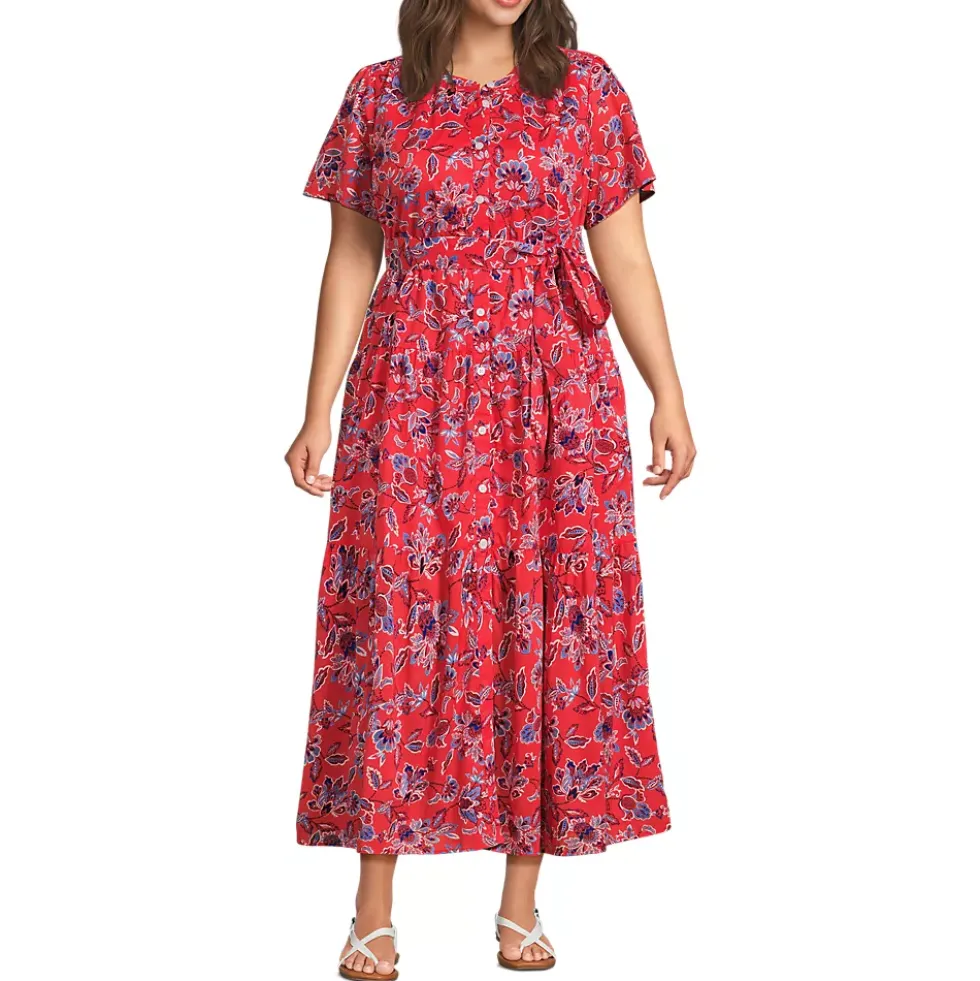 Women's Cotton Voile Button Front Maxi Dress