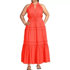 Women's Cotton Voile Halter Tiered Maxi Dress