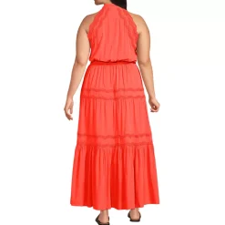 Women's Cotton Voile Halter Tiered Maxi Dress