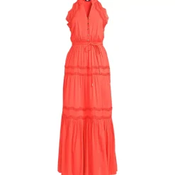 Women's Cotton Voile Halter Tiered Maxi Dress