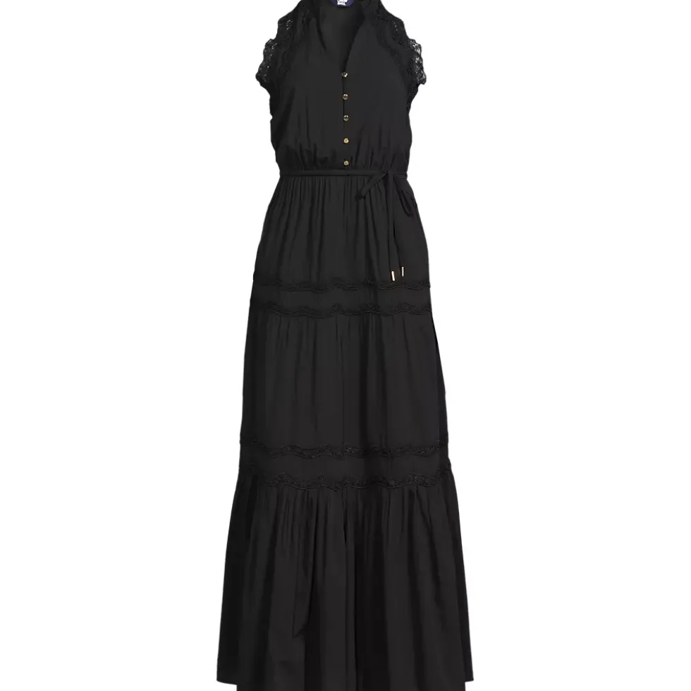 Women's Cotton Voile Halter Tiered Maxi Dress