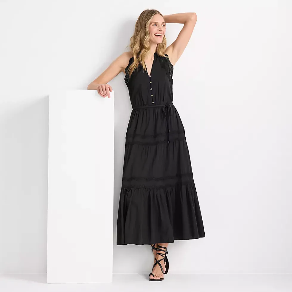 Women's Cotton Voile Halter Tiered Maxi Dress