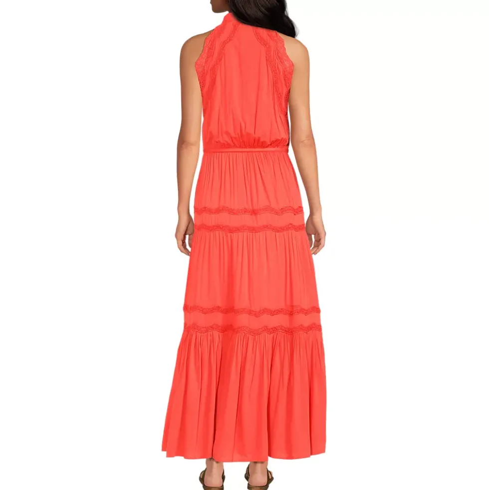Women's Cotton Voile Halter Tiered Maxi Dress
