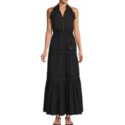 Women's Cotton Voile Halter Tiered Maxi Dress