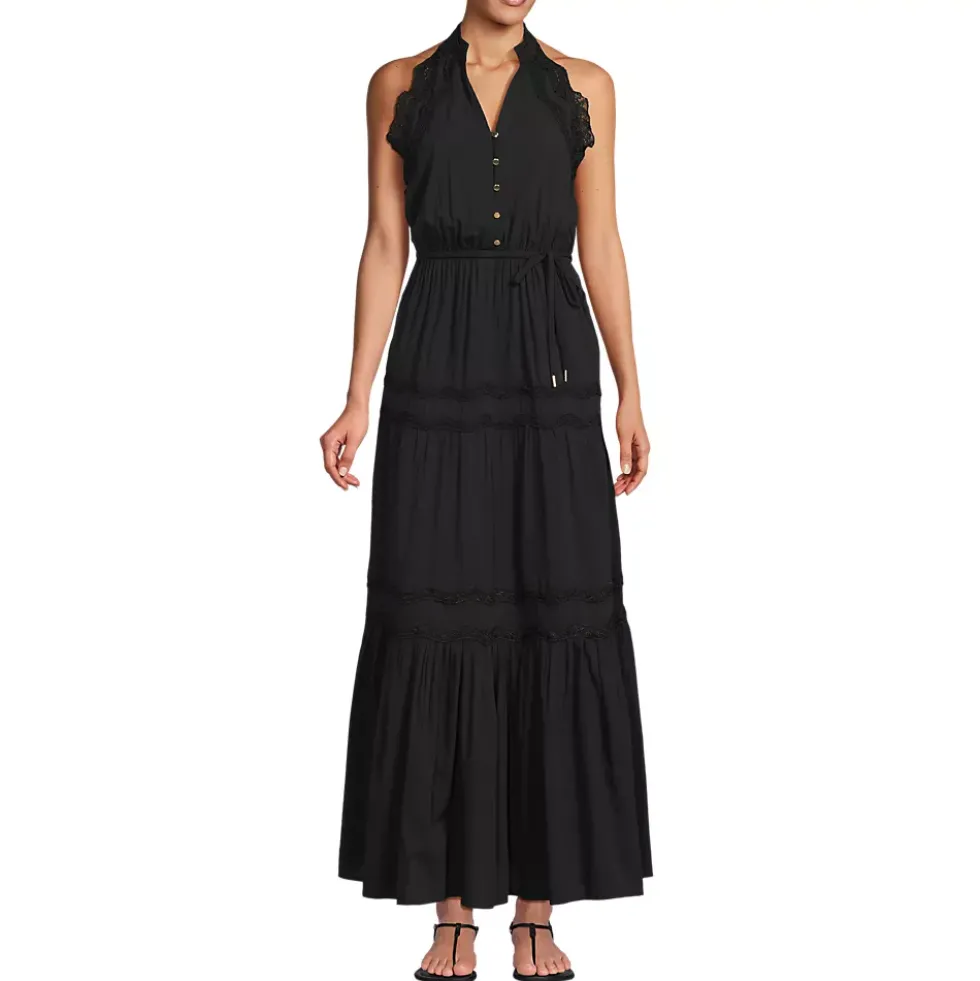 Women's Cotton Voile Halter Tiered Maxi Dress