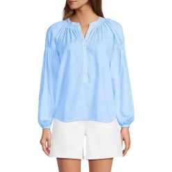Women's Cotton Voile Long Sleeve Raglan Smocked Top
