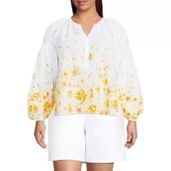 Women's Cotton Voile Long Sleeve Raglan Smocked Top