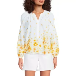 Women's Cotton Voile Long Sleeve Raglan Smocked Top