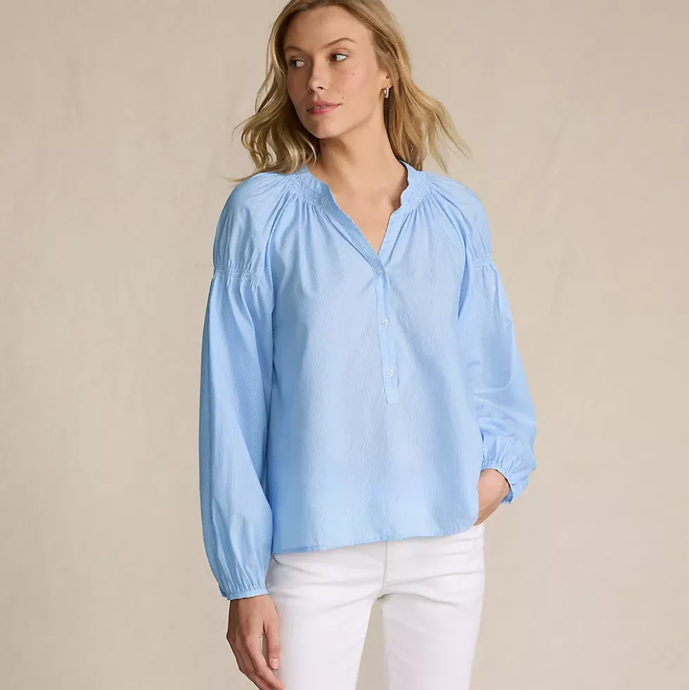 Women's Cotton Voile Long Sleeve Raglan Smocked Top