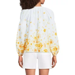 Women's Cotton Voile Long Sleeve Raglan Smocked Top