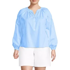 Women's Cotton Voile Long Sleeve Raglan Smocked Top