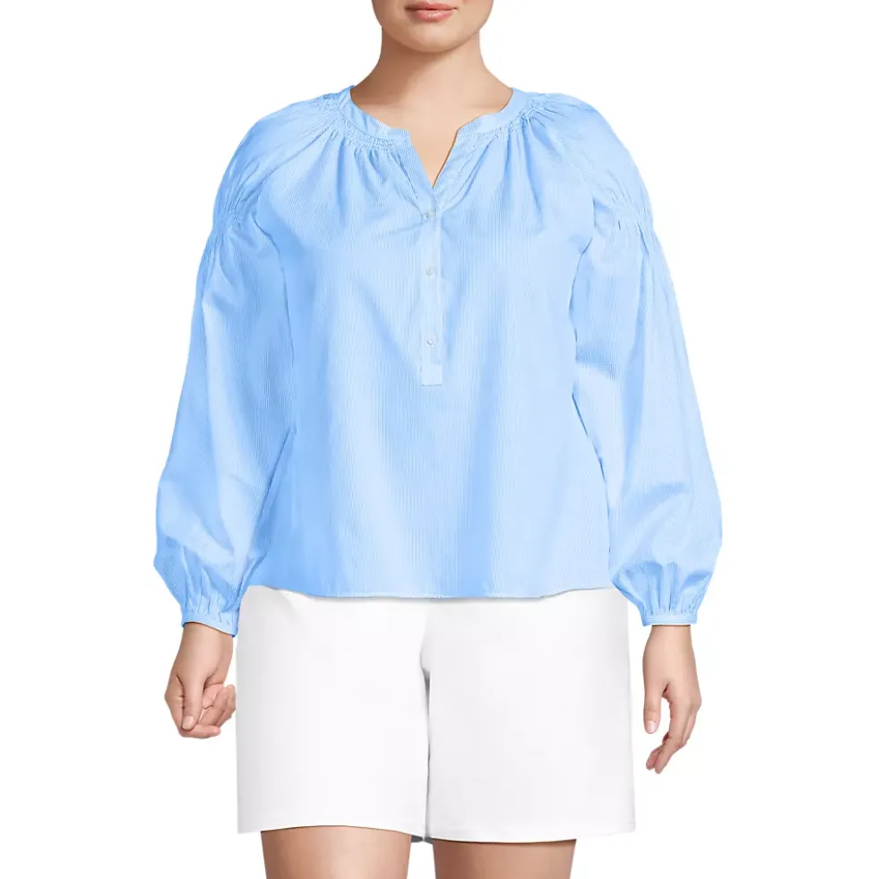 Women's Cotton Voile Long Sleeve Raglan Smocked Top