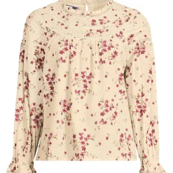 Women's Cotton Voile Long Sleeve Crew Neck Top